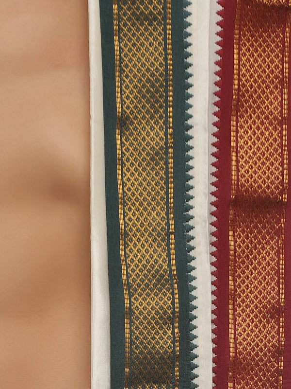 Sethukrishna Men Cream-Coloured Solid Dhotis With Angavastram - Distacart