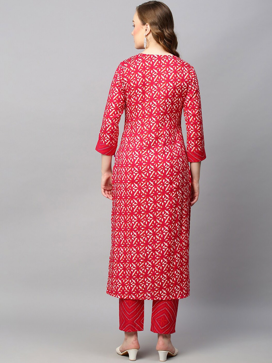 Kalini Women Bandhani Printed Notched Neck Kurta with Trousers - Distacart