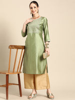 Thumbnail for Sangria Women Floral Embroidered Thread Work Pastels Kurta - Distacart