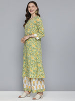 Thumbnail for HERE&NOW Floral Printed Regular Pure Cotton Kurta with Palazzos & With Dupatta - Distacart