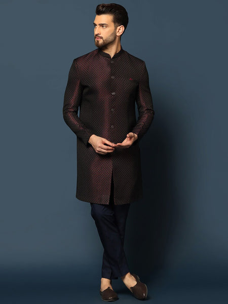 KISAH Men Self-Design Cotton Sherwani Set - Distacart