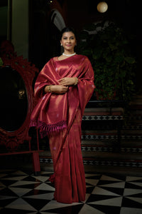 Thumbnail for Vardha Fuchsia Pink Copper-Silver Zari Kanjeevaram Silk Saree