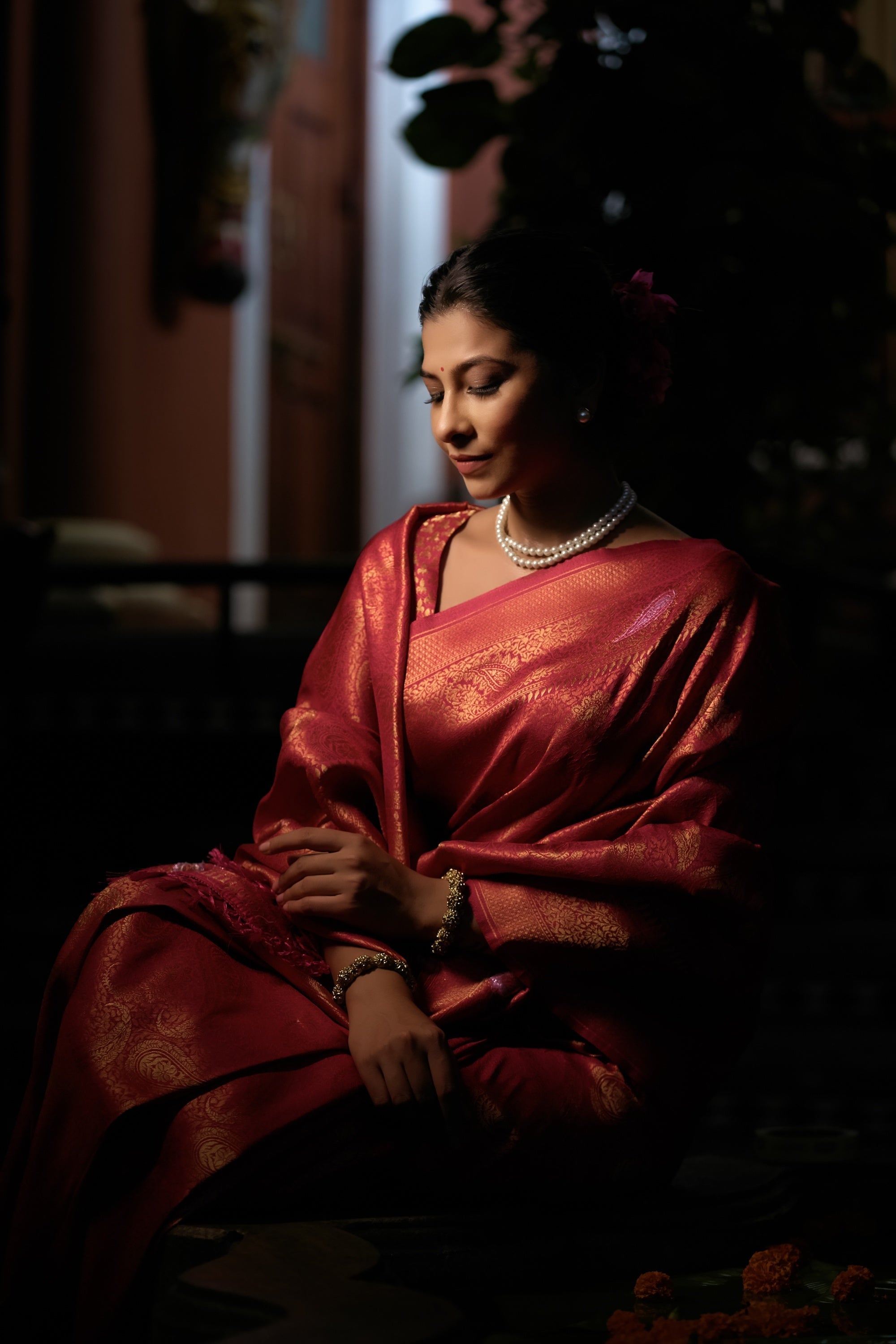 Vardha Fuchsia Pink Copper-Silver Zari Kanjeevaram Silk Saree