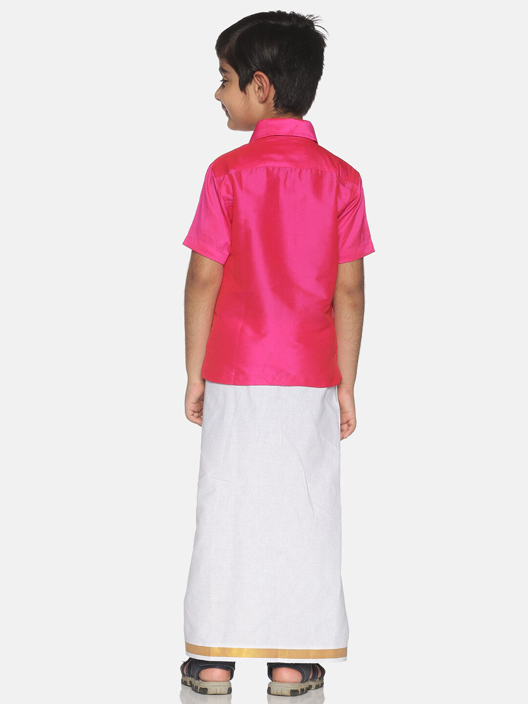 Sethukrishna Boys Pink & White Solid Shirt and Veshti - Distacart