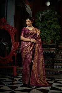 Thumbnail for Vardha Myrtle Wine Copper-Silver Zari Kanjeevaram Silk Saree