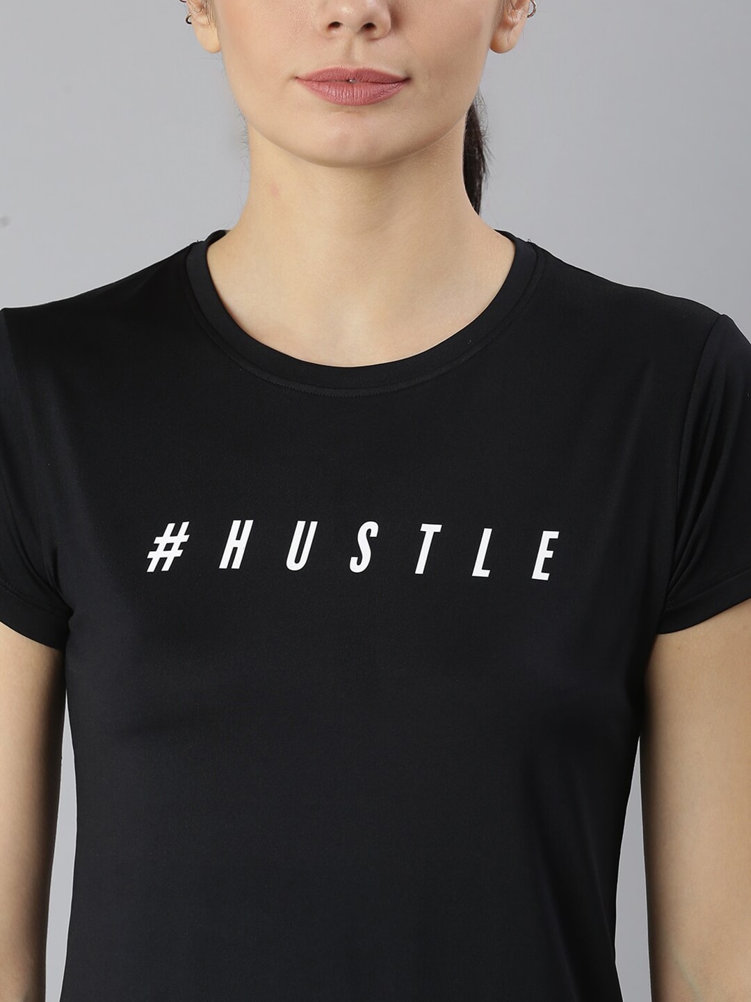 MKH Women Black Typography Printed Dri-FIT Sports T-shirt - Distacart