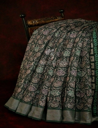 Dark Bottle Green Colour Mosaic Design Semi Chanderi Saree By Gayathri Reddy Designer Studio - Distacart