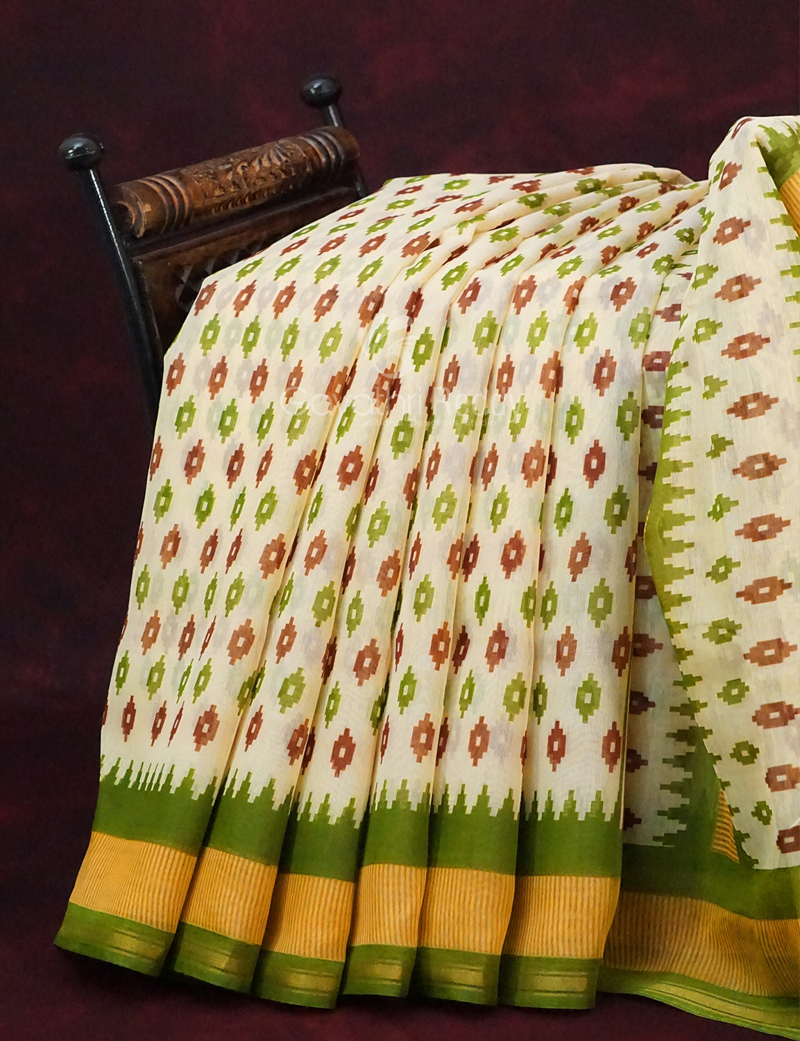 Combo of White and Green Patan Patola Semi Chanderi Saree By Gayathri Reddy Designer Studio - Distacart