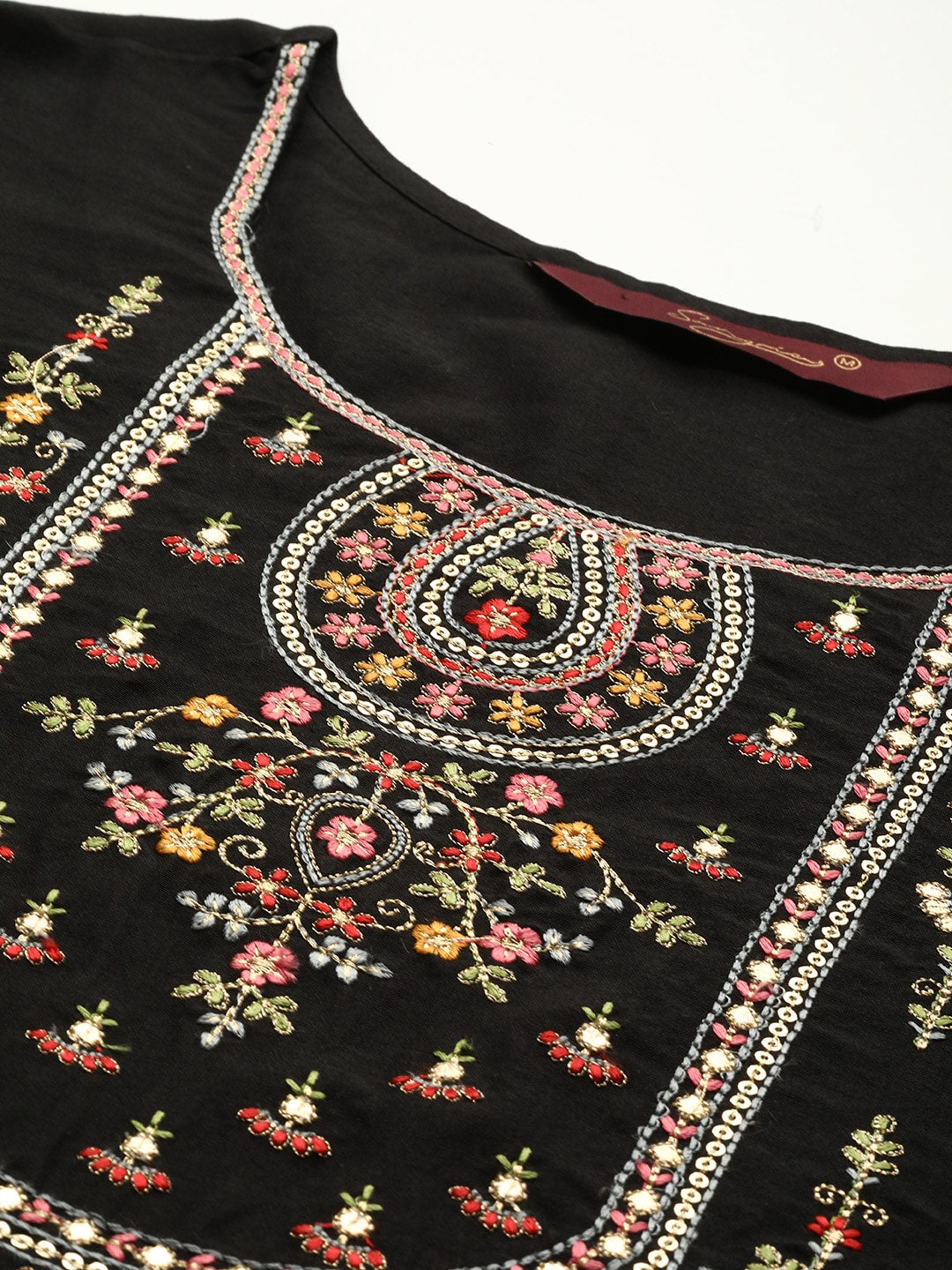 Sangria Women Black Ethnic Motifs Embroidered Floral Kurta - Distacart