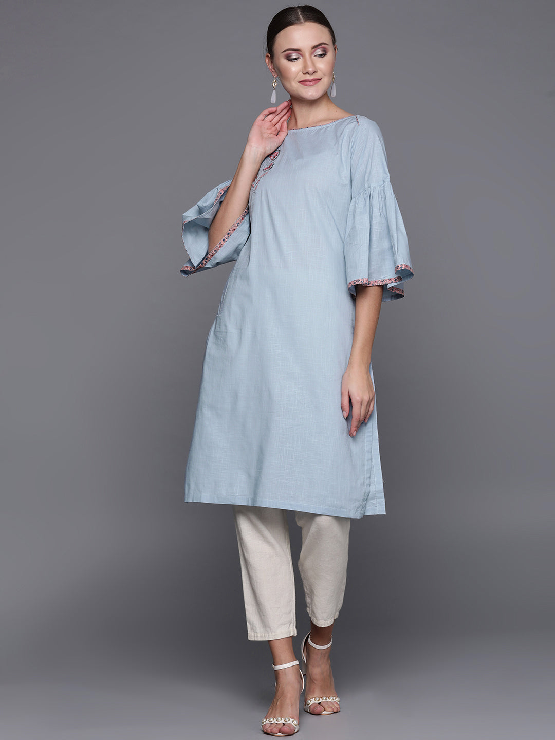 Biba Women Blue Solid Straight Kurta - Distacart