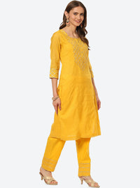 Thumbnail for Biba Women Yellow Yoke Design Gotta Patti Kurta with Trouser - Distacart