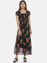 Thumbnail for Souchii Women Black Printed Fit and Flare Dress - Distacart