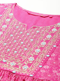 Thumbnail for Anubhutee Floral Embroidered High Slit Mirror Work Kurta With Trousers & Dupatta - Distacart