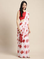 Thumbnail for Saree Mall Women White & Red Printed Poly Chiffon Bandhani Saree With Matching Blouse - Distacart