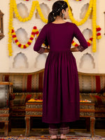 Thumbnail for Kalini Ethnic Motifs Embroidered Empire Kurta with Trousers & Pure Cotton Dupatta - Distacart