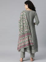 Thumbnail for Kalini Women Green Floral Printed Gotta Patti Pure Cotton Kurta With Trousers & Dupatta - Distacart