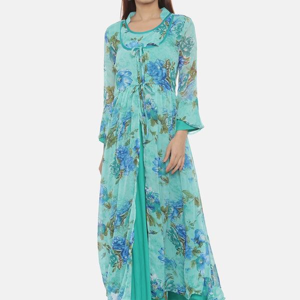 Souchii Blue Printed Maxi Dress - Distacart