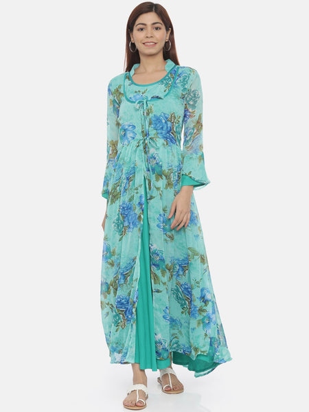 Souchii Blue Printed Maxi Dress - Distacart
