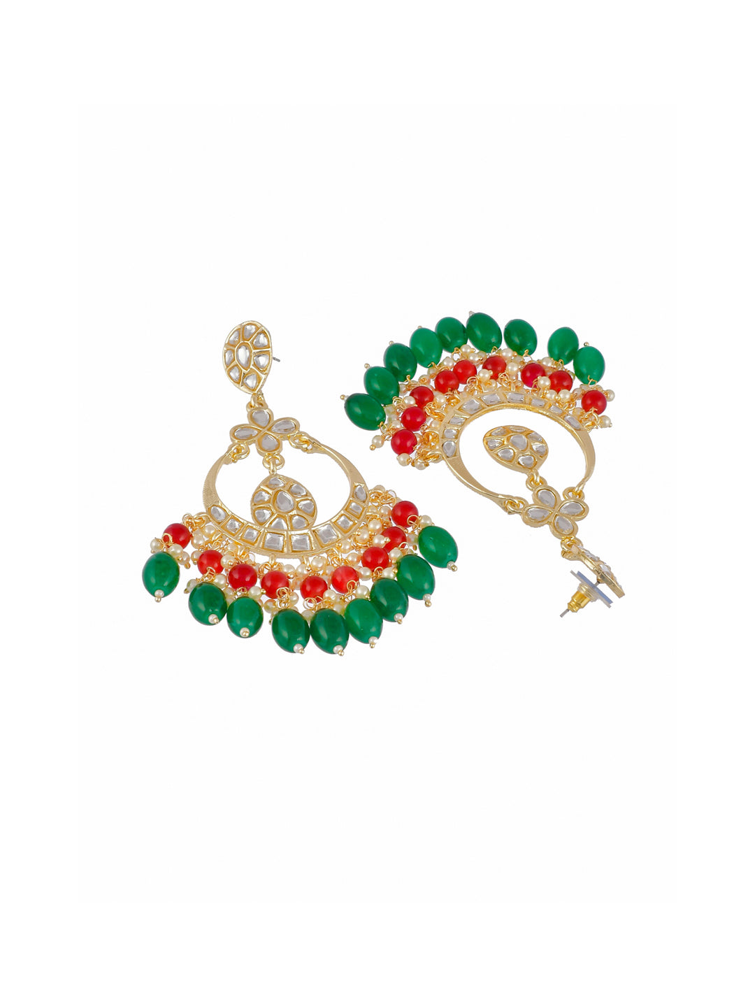 Shoshaa Green Contemporary Kundan Chandbalis Earrings - Distacart