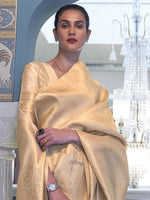 Thumbnail for Mitera Cream-Coloured Ethnic Motifs Zari Saree - Distacart
