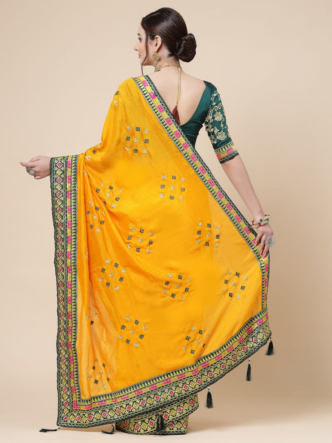 Kalini Ethnic Motifs Embroidered Pure Silk Saree - Distacart