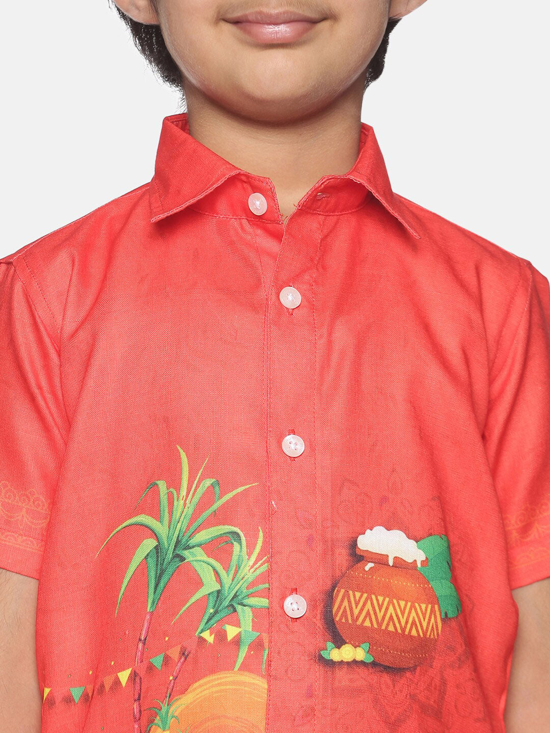 Sethukrishna Boys Red & White Printed Shirt with Dhoti - Distacart