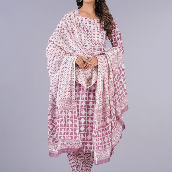 Kalini Geometric Printed Pure Cotton Kurta with Salwar & Dupatta - Distacart