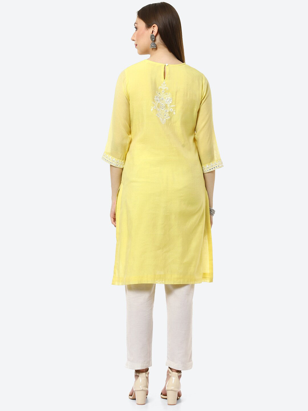 Biba Women Yellow Ethnic Motifs Embroidered Chikankari Kurta - Distacart