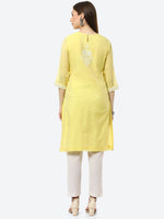 Thumbnail for Biba Women Yellow Ethnic Motifs Embroidered Chikankari Kurta - Distacart