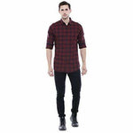 Thumbnail for Men's Checkered Maroon Slim Fit Casual Shirt - Distacart
