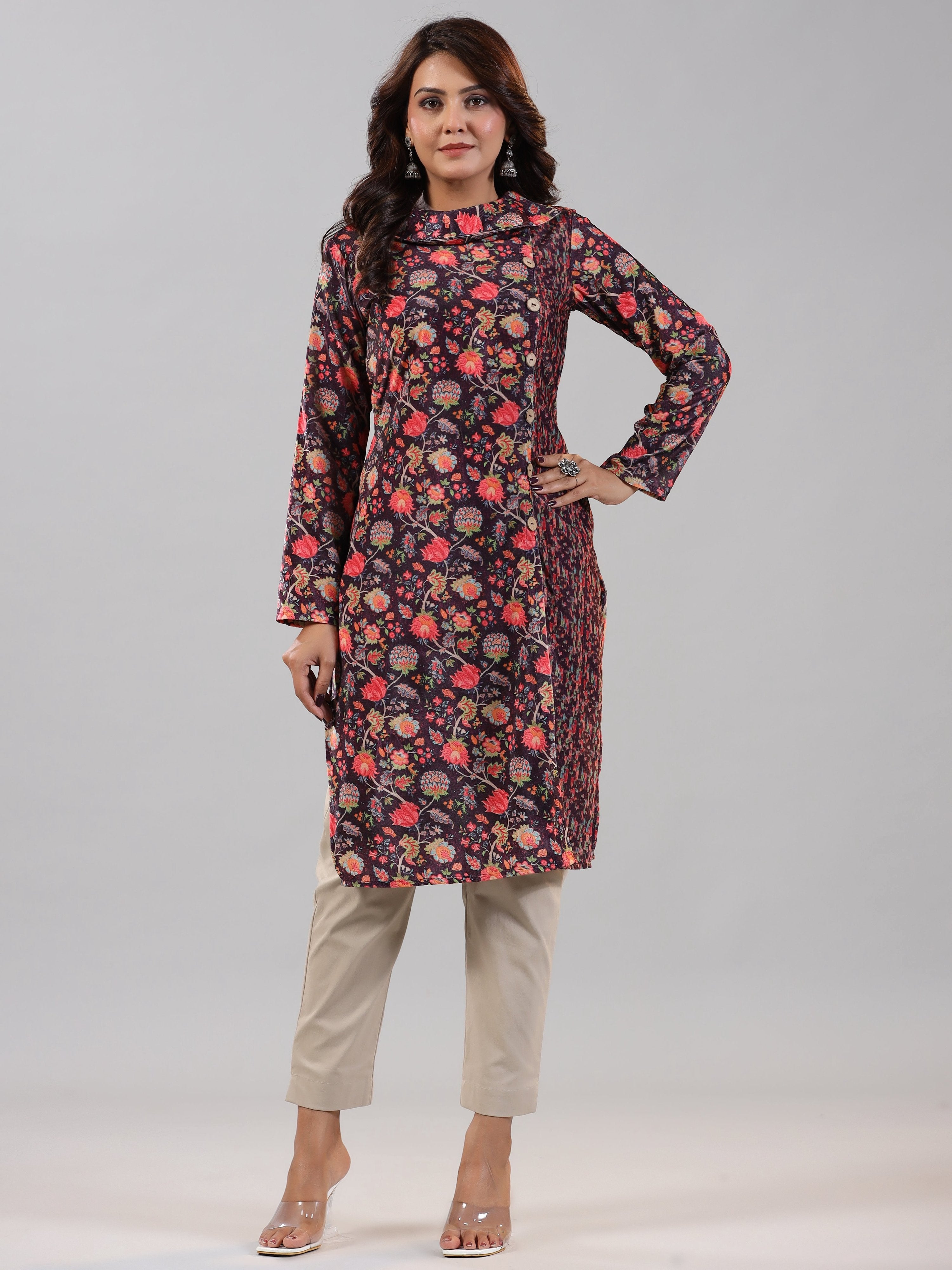 Juniper Women Multi Coloured Velvet Printed Kurta - Distacart