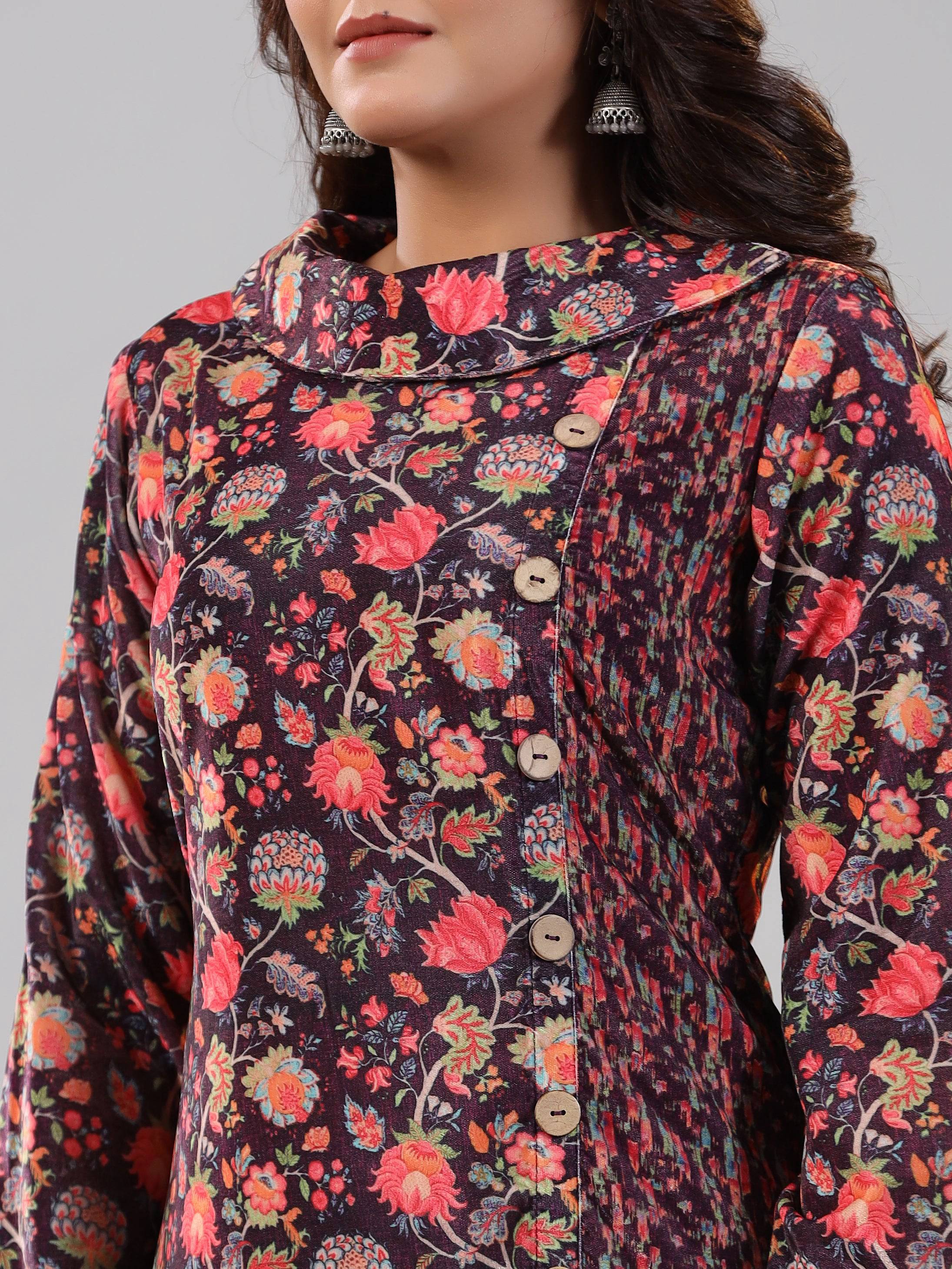 Juniper Women Multi Coloured Velvet Printed Kurta - Distacart