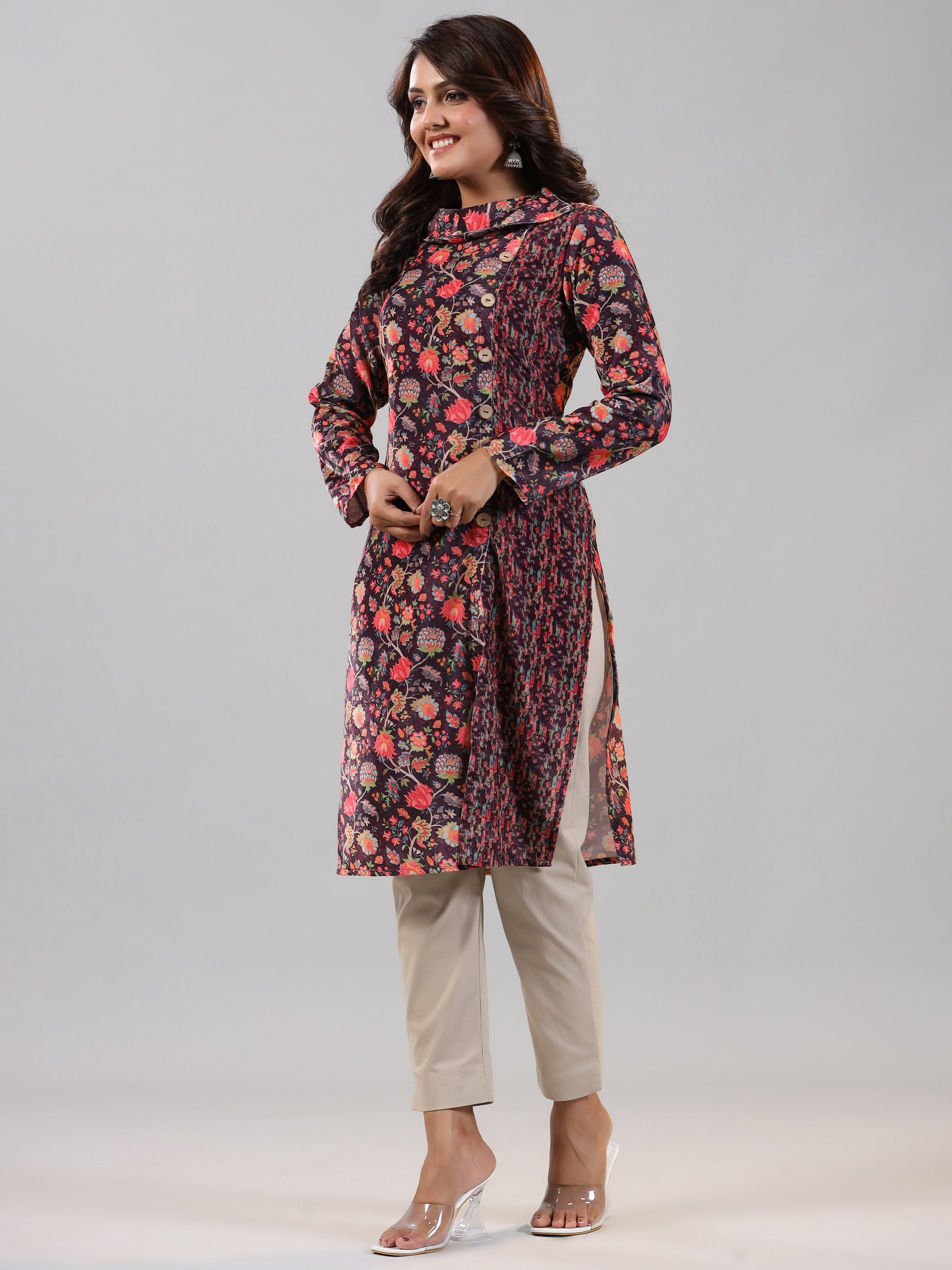 Juniper Women Multi Coloured Velvet Printed Kurta - Distacart