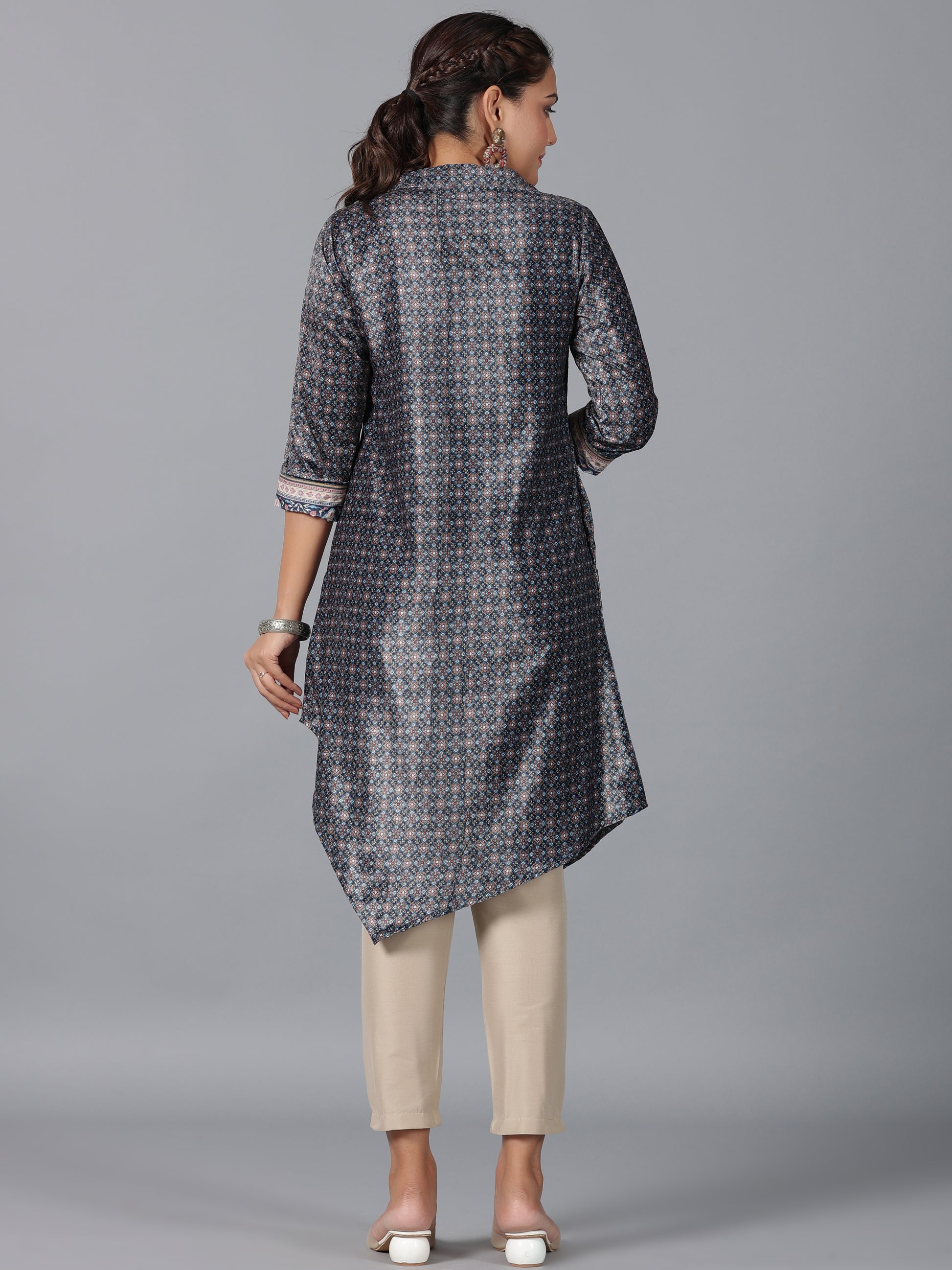 Juniper Women Green Velvet Printed Asymmetric Kurta - Distacart