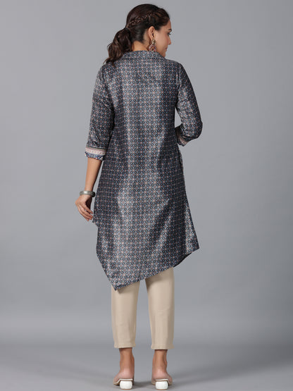 Juniper Women Green Velvet Printed Asymmetric Kurta - Distacart