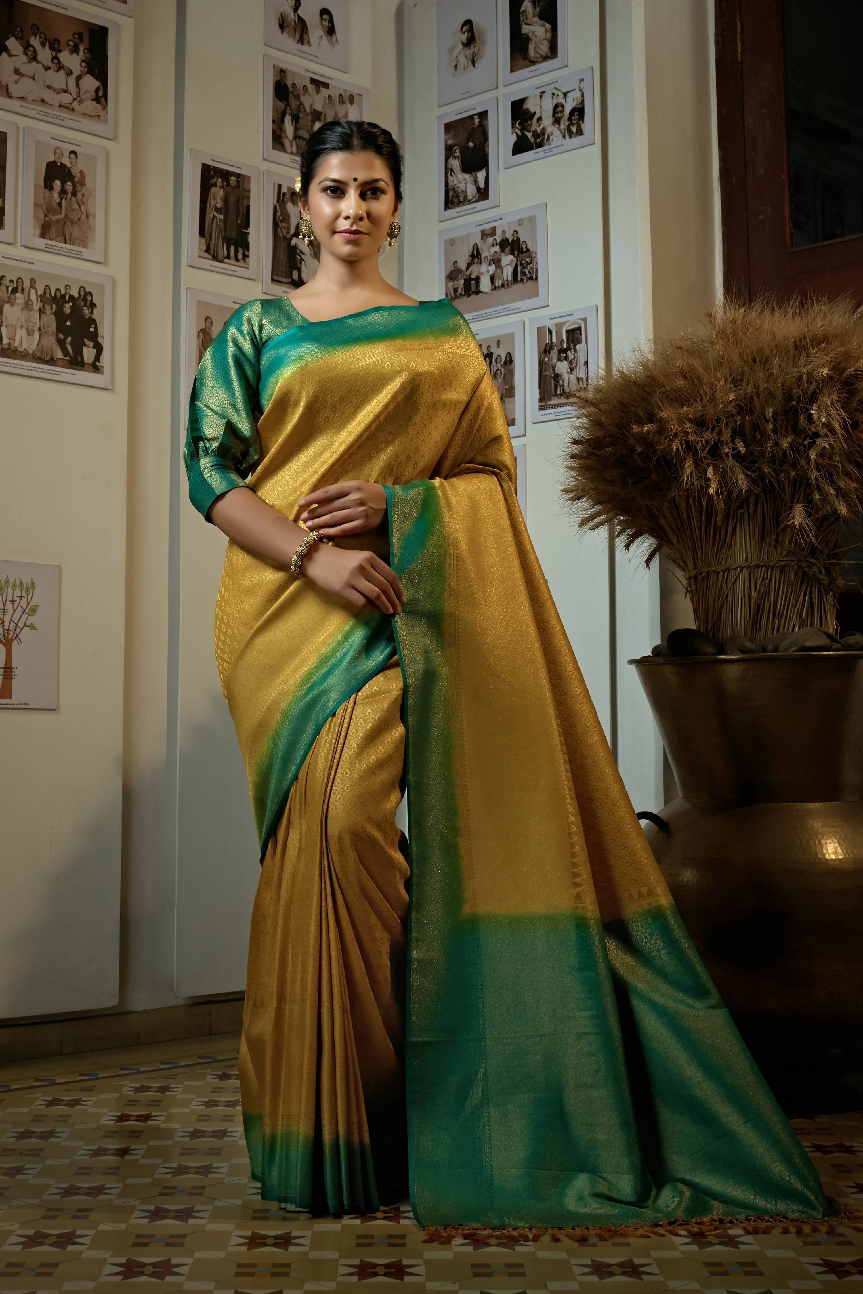 Vardha Canary Yellow Golden Zari Kanjeevaram Silk Saree