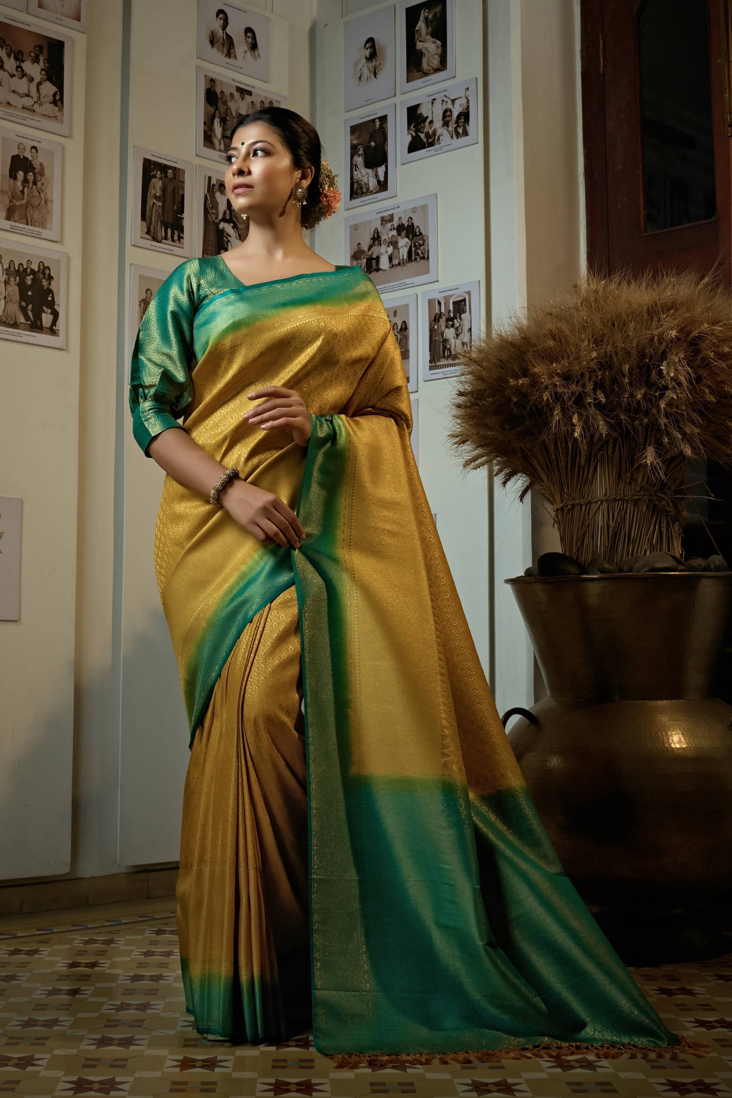Vardha Canary Yellow Golden Zari Kanjeevaram Silk Saree