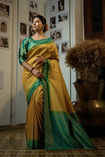 Thumbnail for Vardha Canary Yellow Golden Zari Kanjeevaram Silk Saree