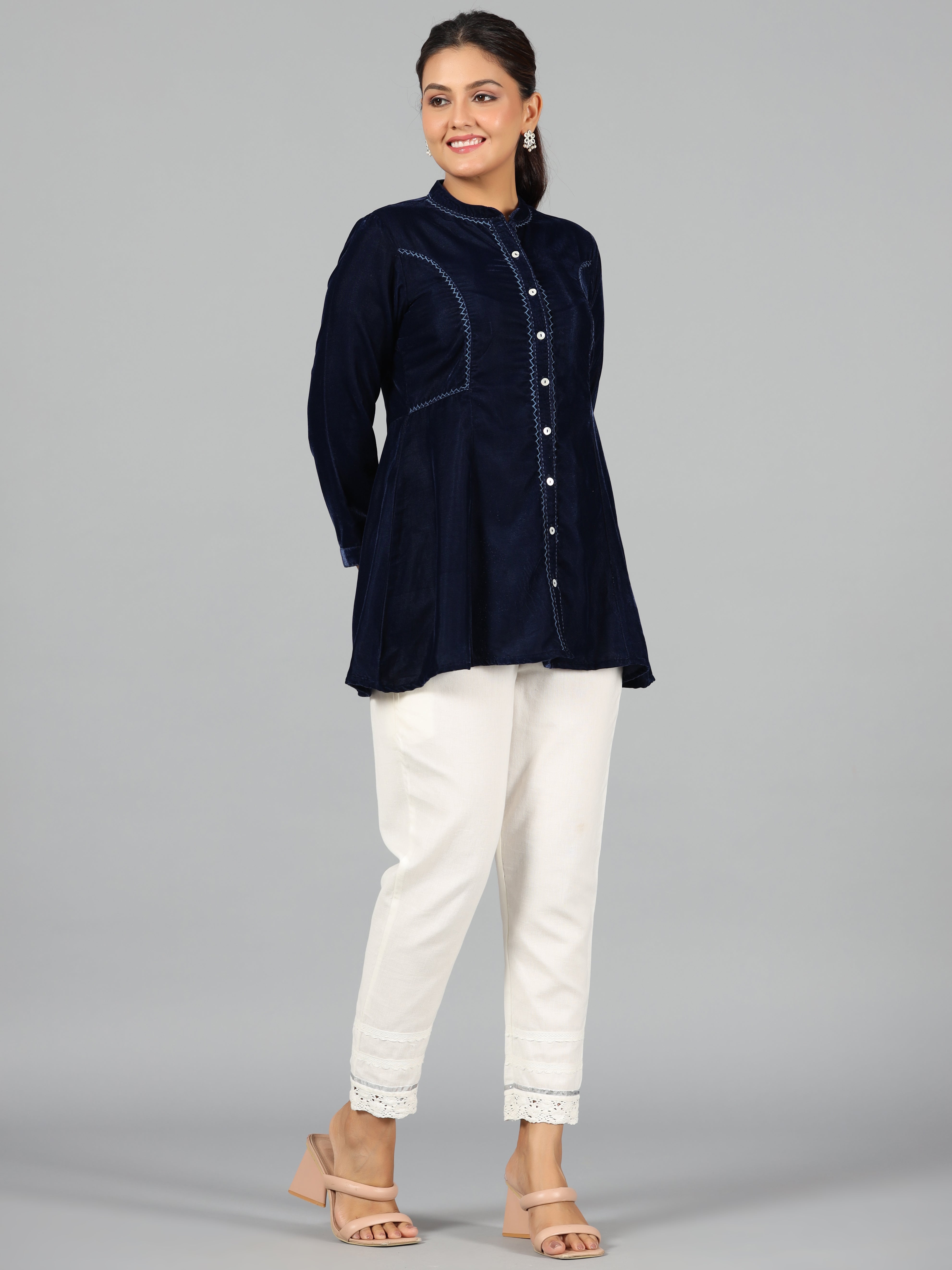 Juniper Women Blue Velvet Solid A-Line Tunic - Distacart