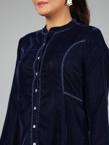 Juniper Women Blue Velvet Solid A-Line Tunic - Distacart