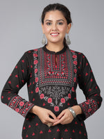 Thumbnail for Juniper Women Black Printed Woolen Straight Kurta - Distacart