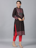 Thumbnail for Juniper Women Black Printed Woolen Straight Kurta - Distacart