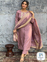 Thumbnail for Kalini Floral Embroidered Chanderi Silk Kurta & Trousers With Dupatta - Distacart