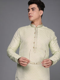 Thumbnail for Manyavar Men Green Jacquard Woven Design Kurta with Pyjamas - Distacart