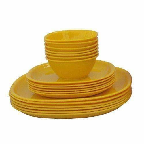 Plastic Square Plate and Bowl Set, 18-Pieces, Yellow - Distacart
