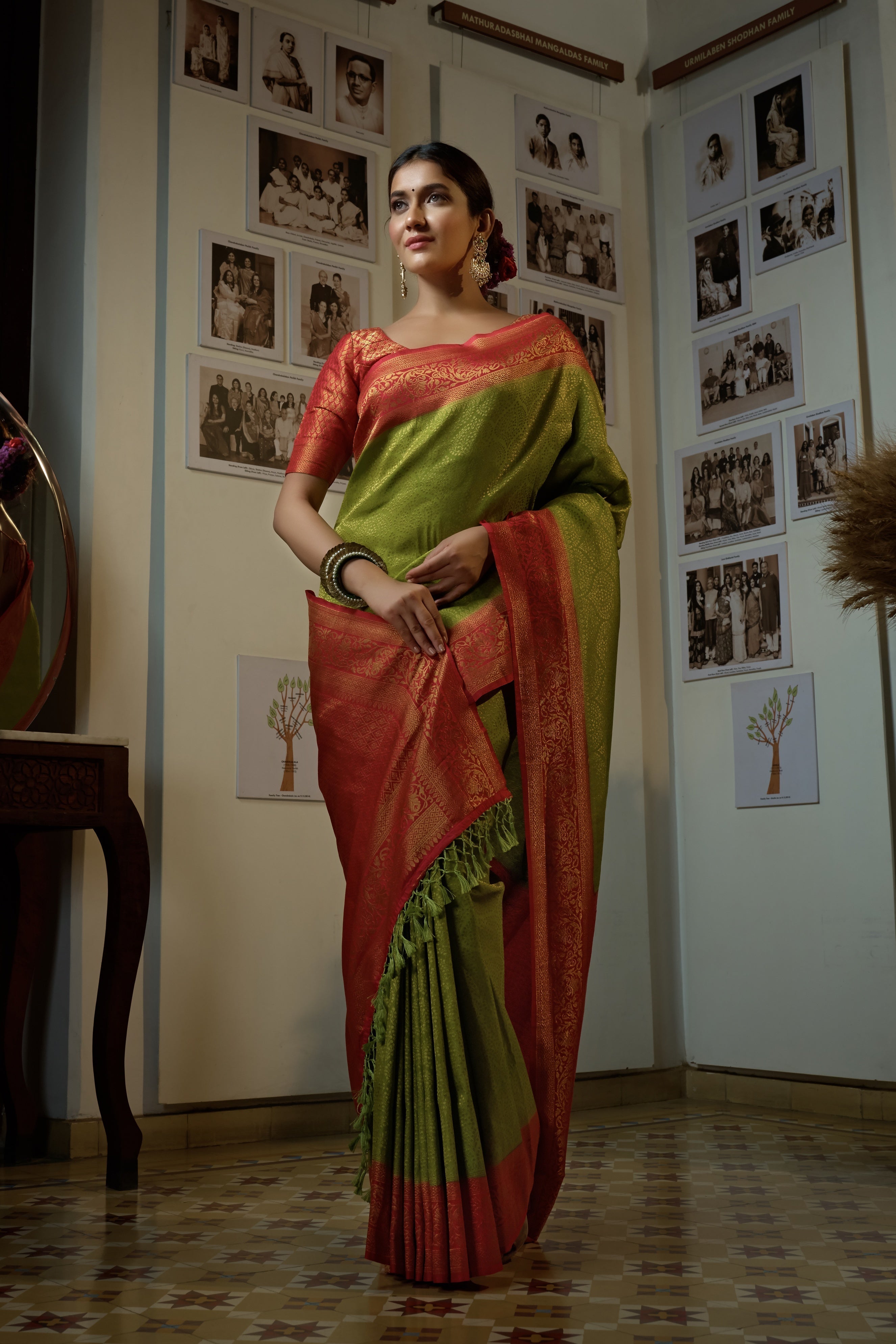 Vardha Shamrock Green Golden Zari Kanjeevaram Silk Saree