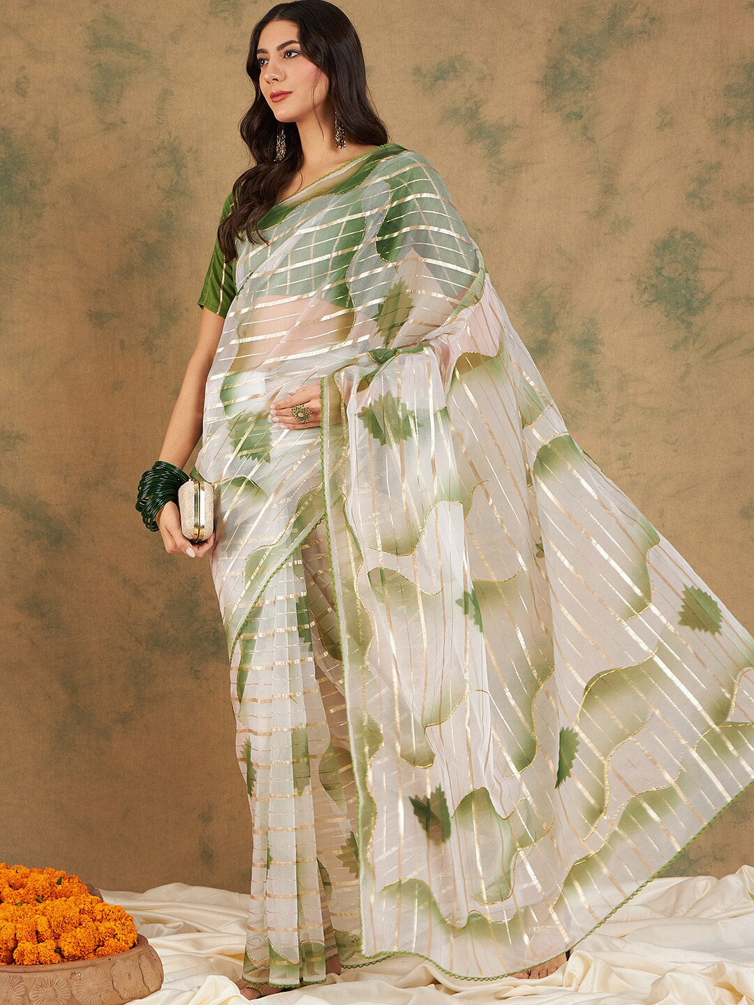 Sangria Woven Design Organza Sarees - Distacart