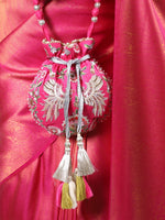 Thumbnail for Masq Magenta & White Embroidered Potli Clutch - Distacart