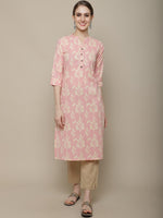 Thumbnail for Sangria Women Pink & Beige Cotton Floral Printed Floral Kurta - Distacart