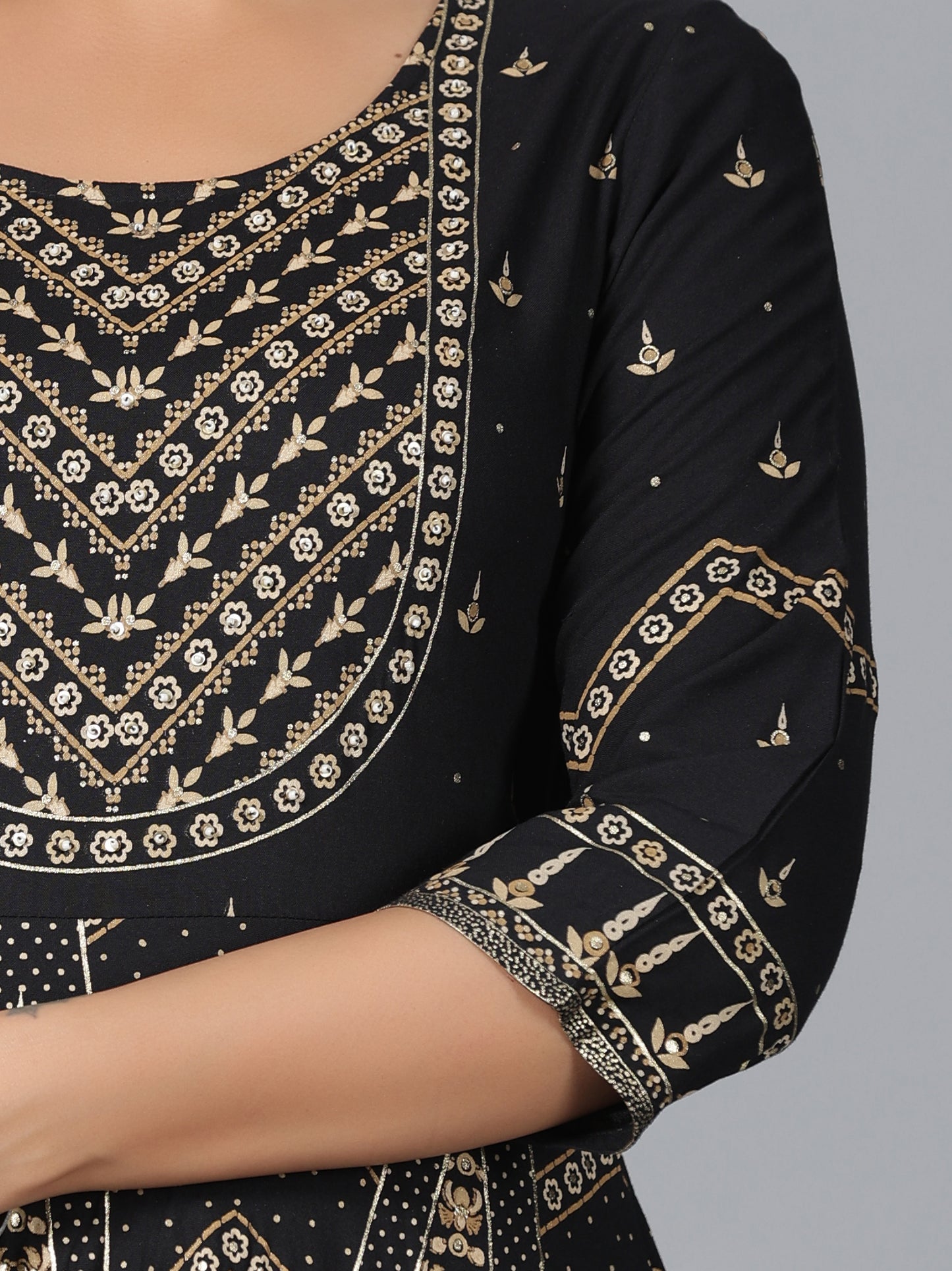 Juniper Women Black Rayon Printed Anarkali Dress - Distacart